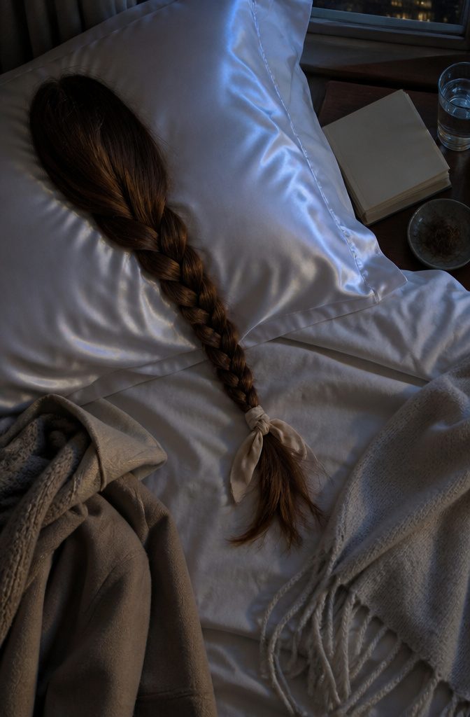 Loose braid resting on satin pillowcase during sleep