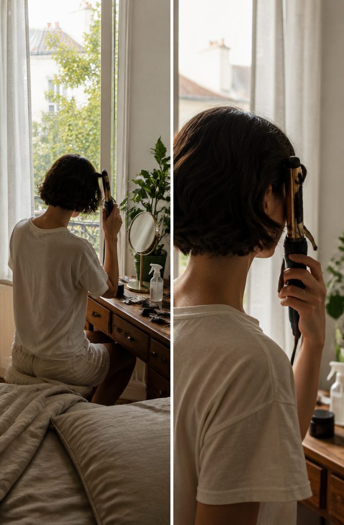 Short haircut framing the neck jawline and ears