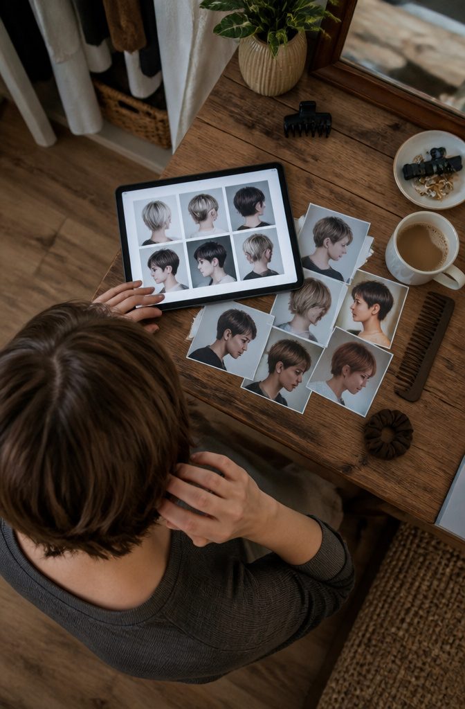 Short haircut reference images featuring pixies bobs and textured crops