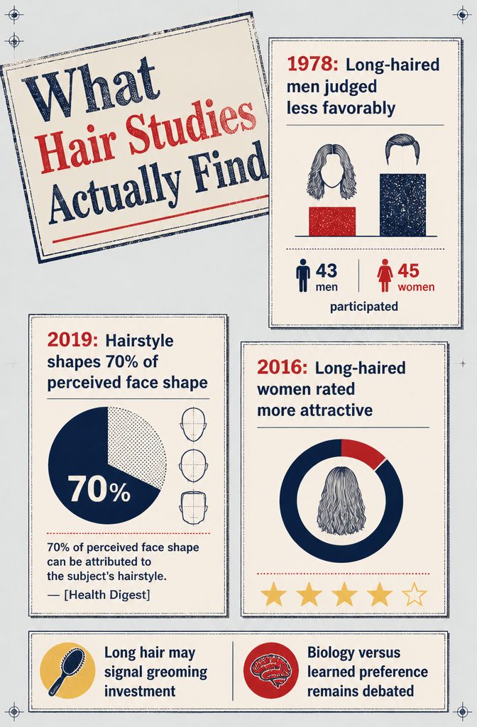 Study summary graphic comparing impressions of men with long and short hair