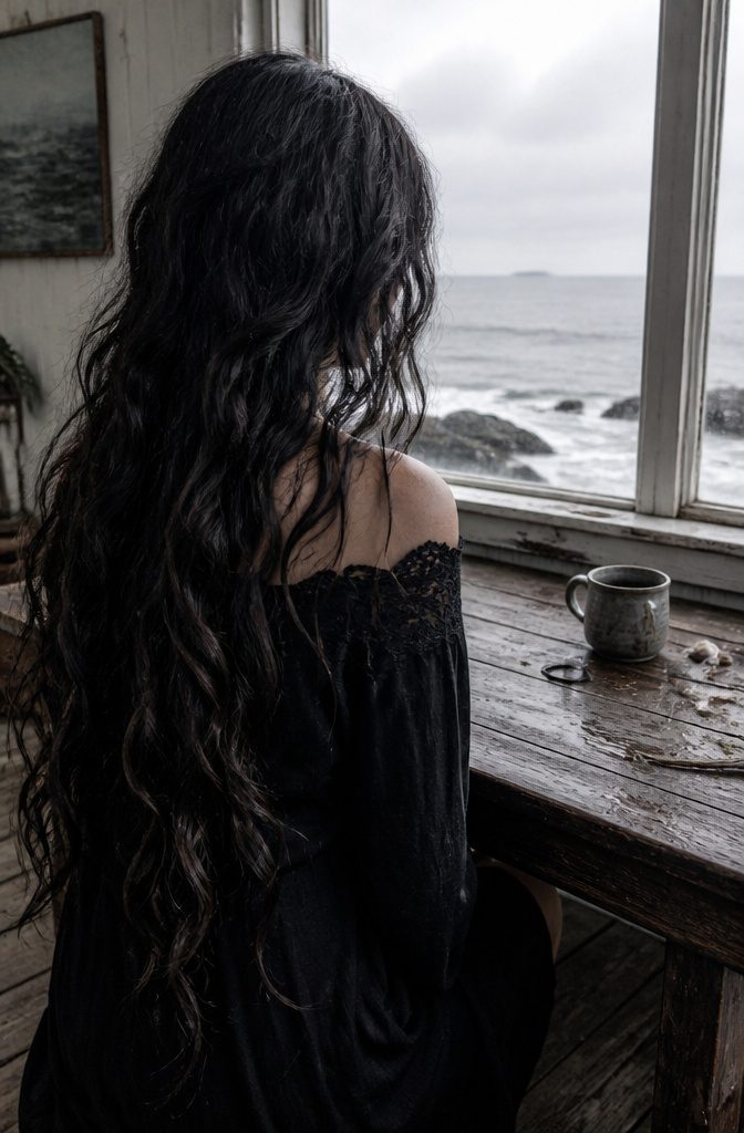 Long matte hair in irregular loose waves and softly defined twists