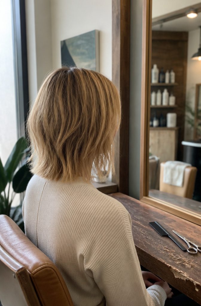 Chin-to-collarbone fine hair cut with varied choppy ends