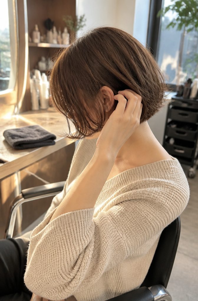 French bob with eye-grazing bangs and softly textured hair