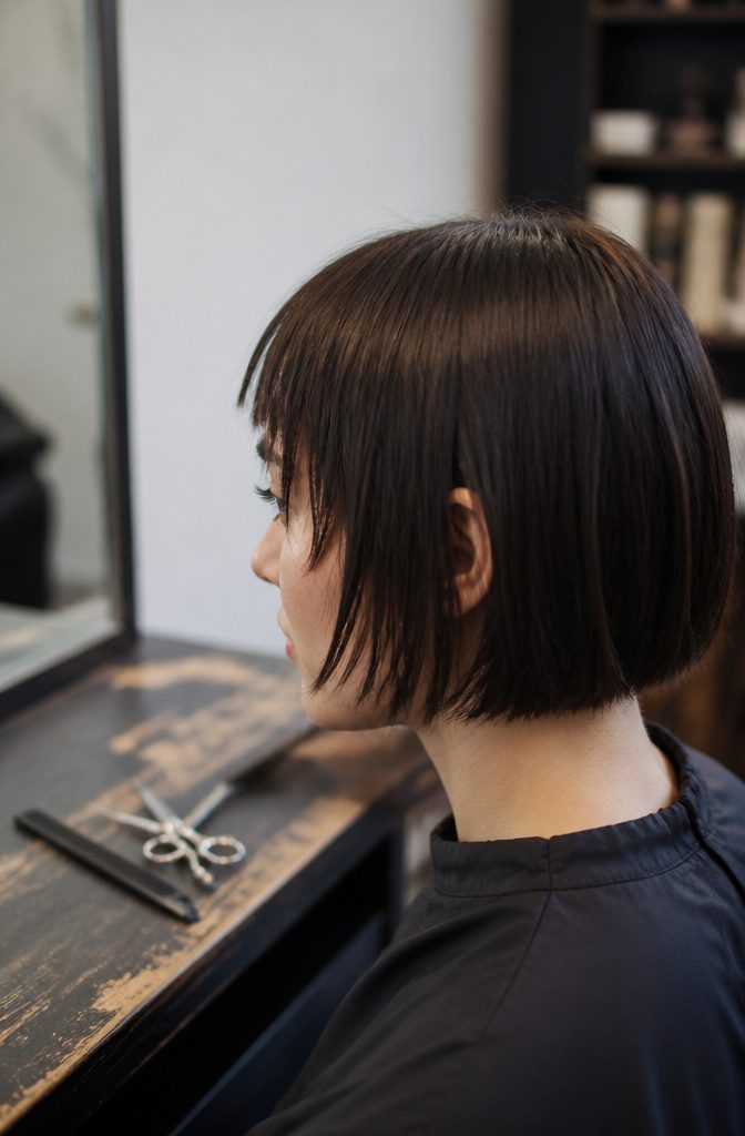 Jagged bangs with varied ends across the forehead