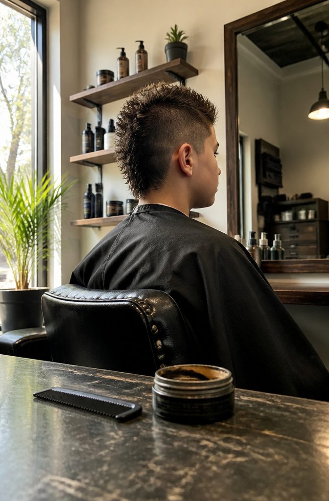 Pixie hawk with raised center ridge and closely cropped sides