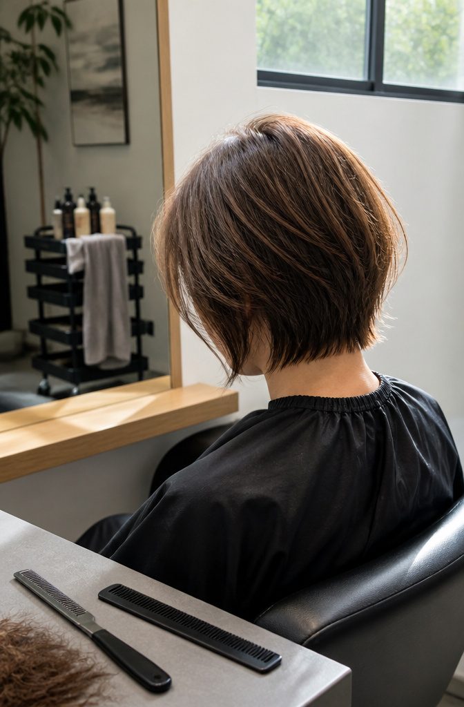 Short razored haircut with tapered feathered ends