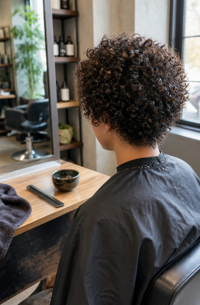 Short natural curls with distinct spirals and rounded volume