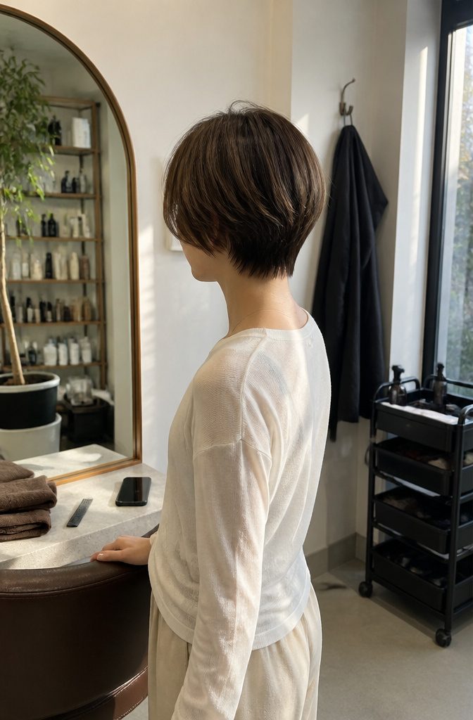 Short haircut with retained bangs and a shortened perimeter
