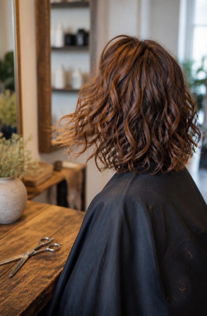 Shoulder-length layered cut with separated strands and loose curls