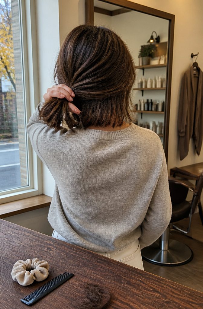Collarbone-length lob with textured layers and uneven ends