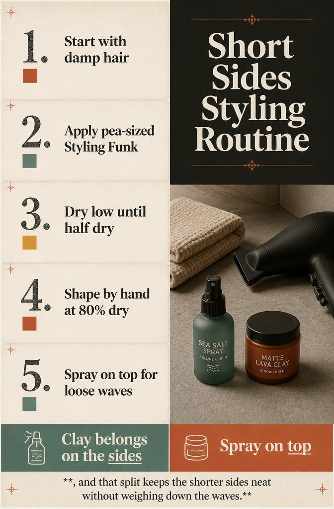 Short sides styling routine with sea salt spray and Matte Lava Clay