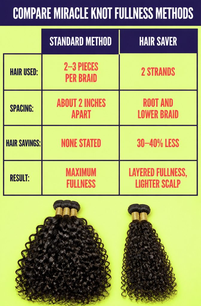 Comparison of miracle knot strand placements for different fullness levels