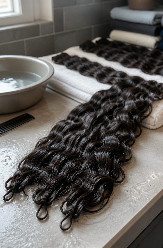 Pre-separated human crochet hair drying before installation