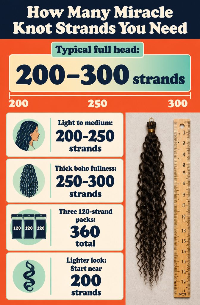 Multiple crochet hair strands prepared for a full head installation