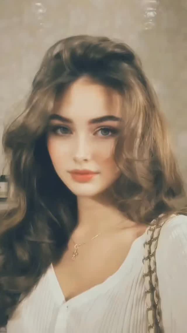 Woman with wavy medium-length brown hair and face-framing layers