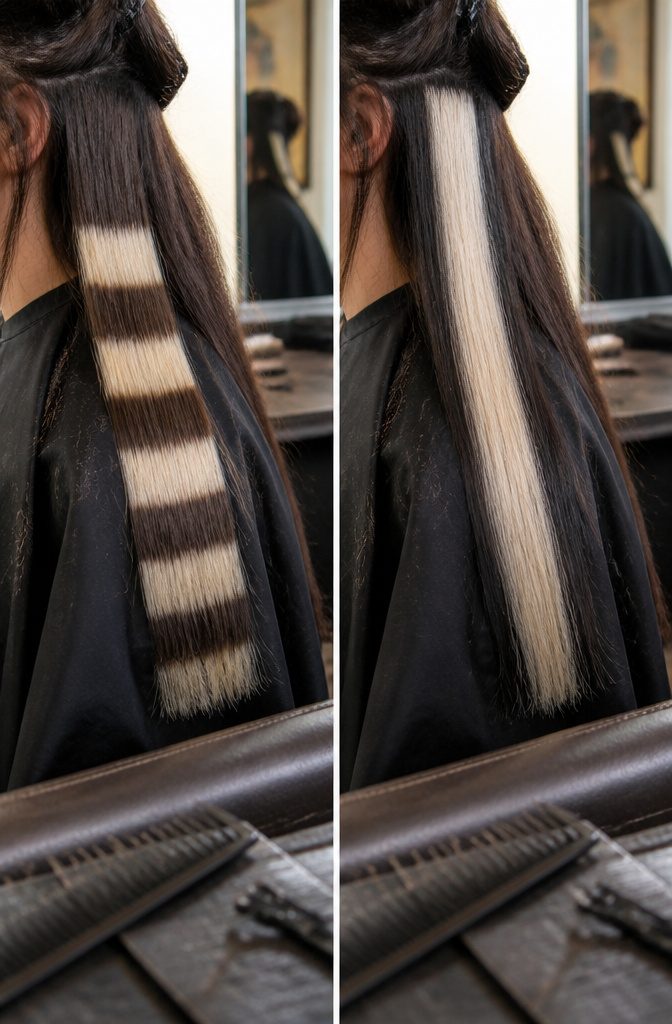 Hair panel with multiple alternating colored horizontal bands