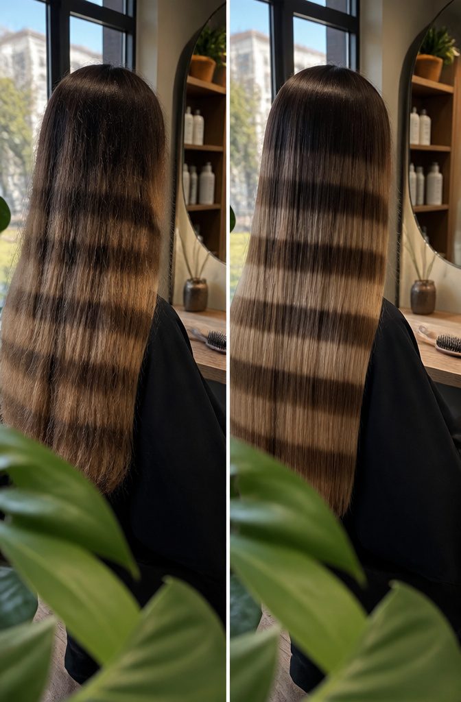 Straight and textured hair showing different raccoon stripe definition