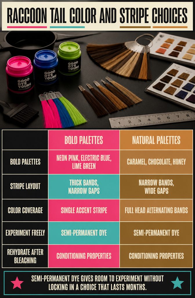 Hair color swatches arranged beside examples of striped color placement