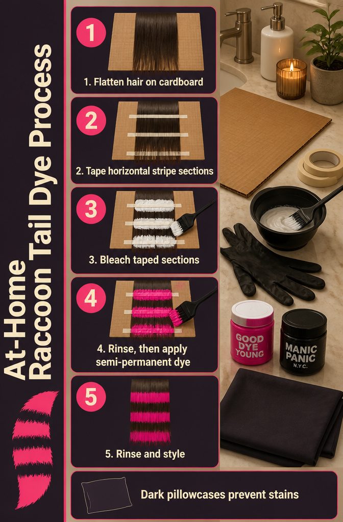 Cardboard hair dye setup with taped horizontal sections and coloring supplies