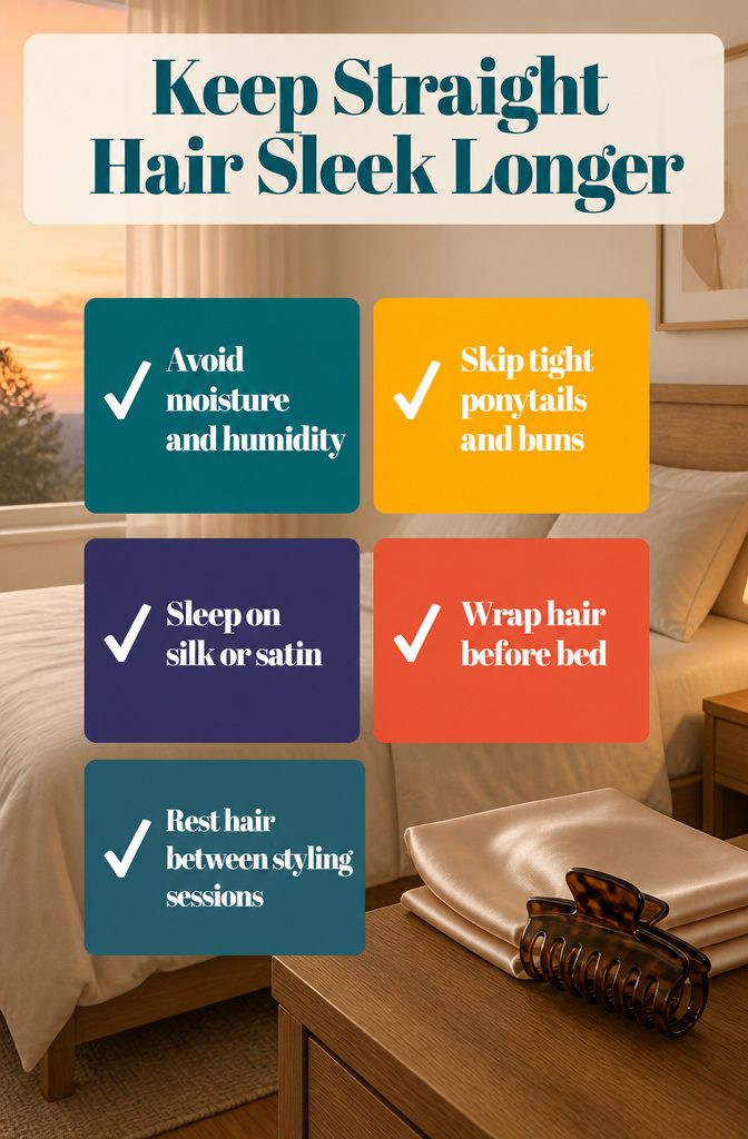 Hair care graphic with tips for keeping straight hair smooth