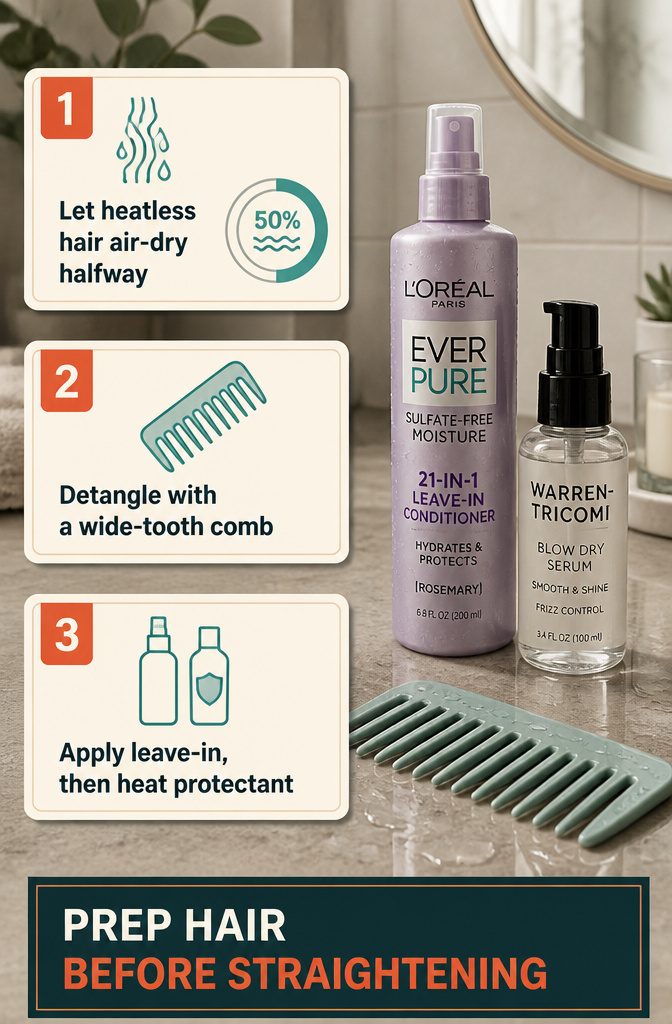 Hair preparation graphic with detangling and styling product steps