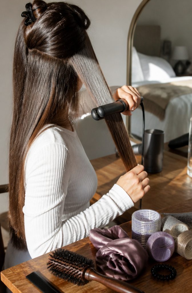 Long straight hair with smooth lengths and a neat finish