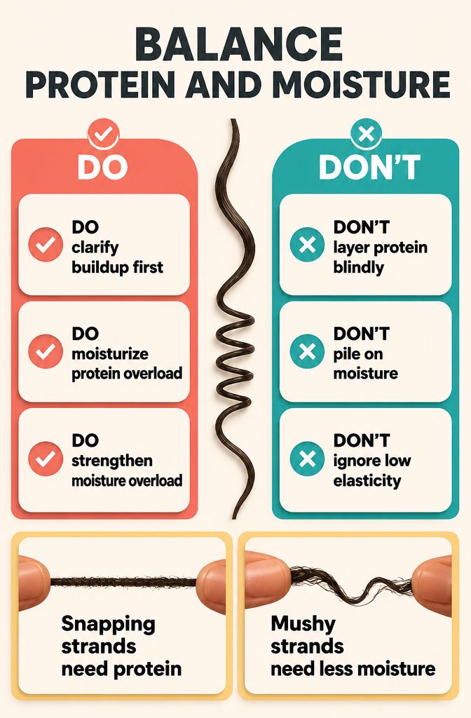Beauty information graphic titled Balance Protein and Moisture