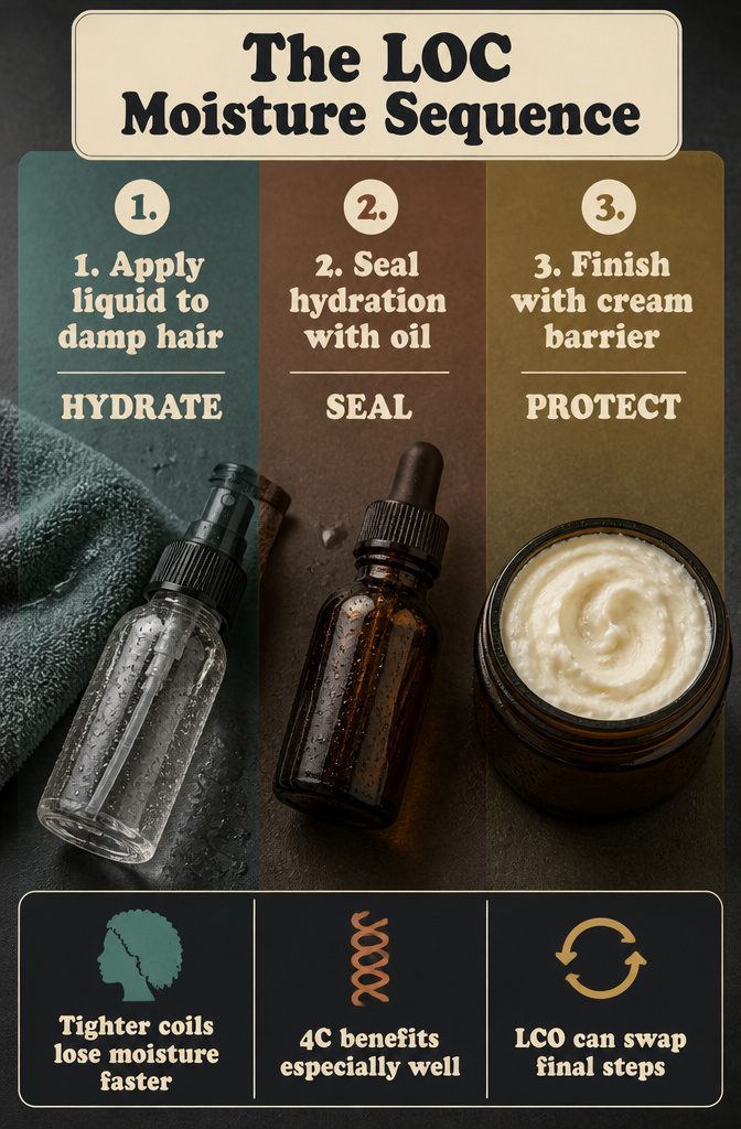 Beauty information graphic titled The LOC Moisture Sequence