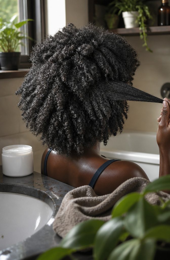Dense tightly coiled natural hair shown for a type 4 hair article